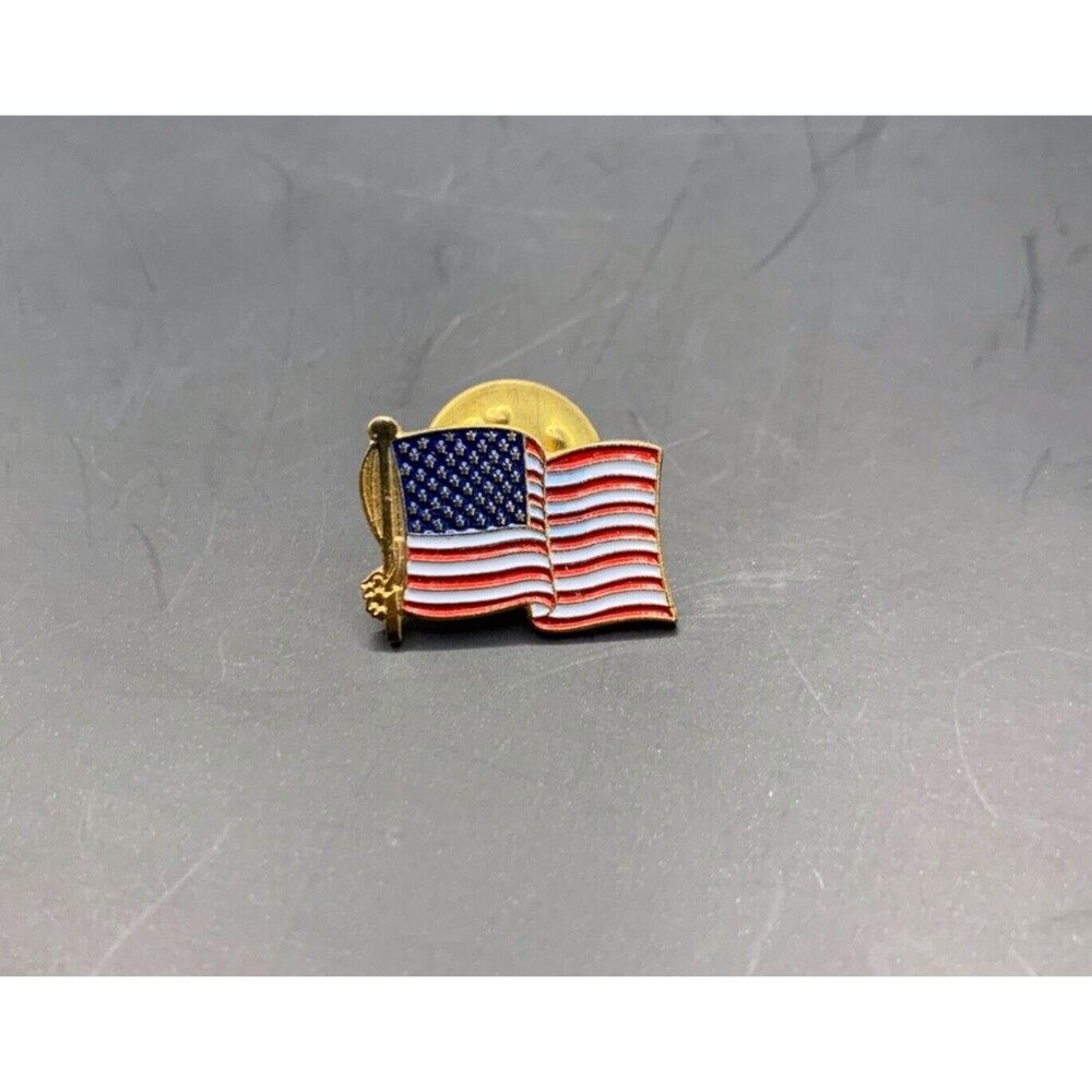 American Flag Flying Pin Enamel Lapel Tie Tack Gold Tone USA Gold Tone Red White